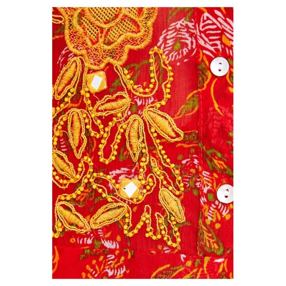 Zara Red Flowy Embroidered Dress - Picture 6 of 9